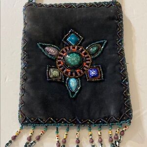 Hand Beaded & Polished Stone 100% Silk & Velvet Small Crossbody Bag